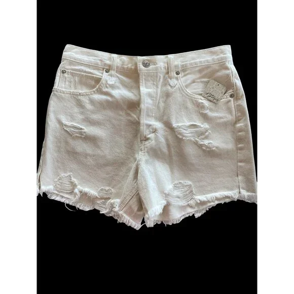 NWT Free People W's 28 Distressed Denim Shorts Bright White Button Fly $68 - Picture 7 of 10